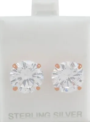 LAB CREATED  12.86 Cts WHITE SAPPHIRES STUD EARRINGS .925 SILVER (Rose) - NWT • $0.99