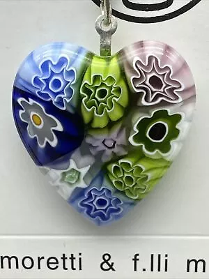 Authentic Murano Glass Millefiori Heart Pendant Necklace - MN 12 • $25.99