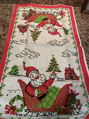 $19.10 • Buy Vintage MCM Christmas Table Runner Cloth Linen