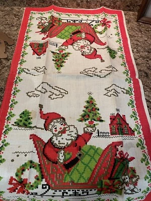 $19.10 • Buy Vintage MCM Christmas Table Runner Cloth Linen