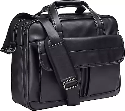 Mens Leather Messenger Bag 15.6 In Laptop Briefcase Business Satchel Men (Black) • $52.97