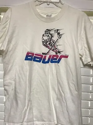 LIGHTLY WORN HTF VINTAGE 90's BAUER HOCKEY PLAYER T SHIRT MADE IN USA • $14.95