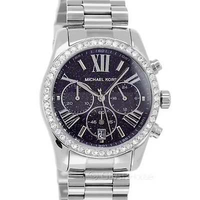 Michael Kors Womens Lexington Lux Glitz Watch Navy Blue Sparkle Dial Crystals • $101.56