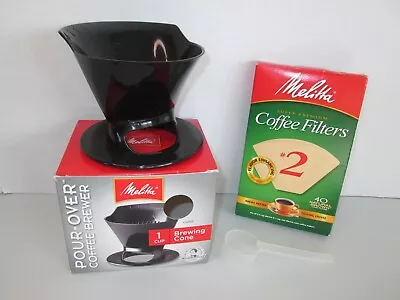 Melitta 1 Cup Pour Over Coffee Brewing Cone Black Plastic & 40ct #2 Filters • $10