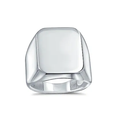Classic Mens Engravable Rectangle Monogram Signet Ring Sterling Silver • $34.99
