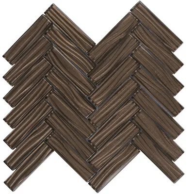 Brown Metallic Wave Cold Spray Glass Mosaic Tile Herringbone Kitchen Backsplash • $25.95