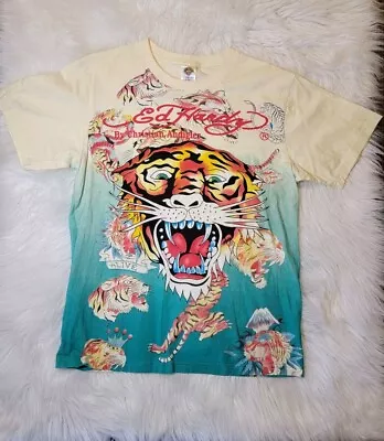 Y2K Vtg  2000s Ed Hardy Christian Audigier AOP Tiger All Over T-shirt Men SZ L • $55