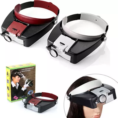 10X Magnifying Glass Headset LED Light Head Headband Magnifier Loupe With Box • £8.65