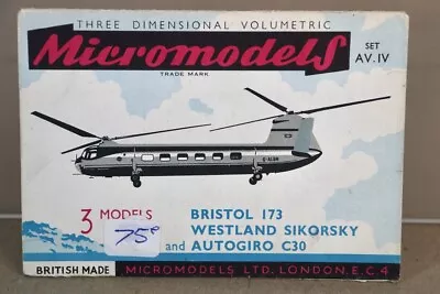 MICROMODELS AV IV HELICOPTERS BRISTOL 173 WESTLAND SIKORSKY AUTOGIRO C30 KIT Og • £14.50