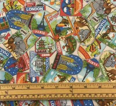 Fat Quarter Around The World Travel Labels 100% Cotton Quilting Sewing Fabric • £4.40