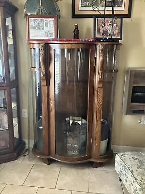 Antique Oak Triple Curved Glass China Cabinet • $1500
