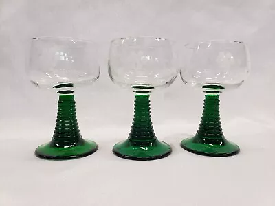 Vintage LUMINARC French Green Ribbed Beehive Stem Wine Glasses 4.5  Set Of 3 • $20