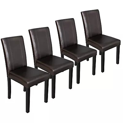 Set Of 4 Urban Leather Dining Parson Chairs With Solid Wood Espresso Finish • $131.58