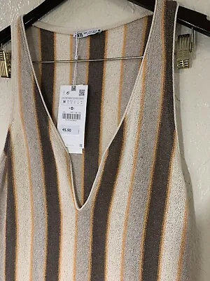 $12 • Buy Zara Brown Long Rustic Striped Knitted Sweater Dress Boho