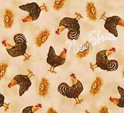 Rooster Toss Warren Kimble Quilt Craft Fabric Farmhouse On Tan Chicken Coop BTHY • $7.99