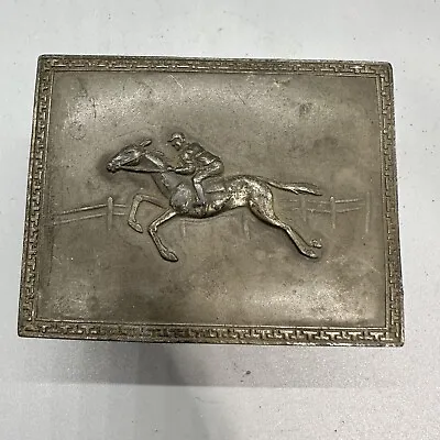 Vintage Metal Trinket Box Embossed Running Horse On Lid Dresser Ring Box • $8.97