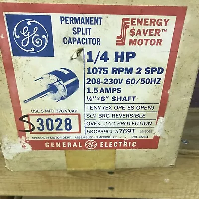 Vintage GE Permanent Split Capacitor 1/4 HP 2 Speed 1075 RPM #3028 • $129.99