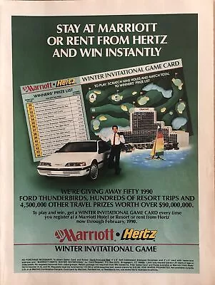 1990 Marriot Hotels & Resorts VTG 90s PRINT AD Scratch-Off Game Hertz Rent-A-Car • $9.77