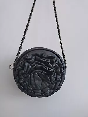 Oroton Black Leather Round Handbag With Floral Pattern • $70