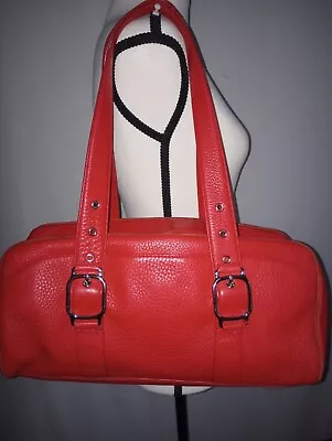 Cole Haan Womens Tote Bag Pimento  Red Pebbled Leather Double Handle Zip GUC • $28