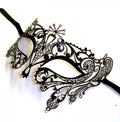 £8.99 • Buy Anne Venetian Style Metal Black Filigree Masquerade Mask Diamante Crystals Drop