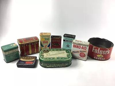 Vintage Tin Lot Of 9 Spices Tea Coffee Band-Aid Ex-Lax • $34