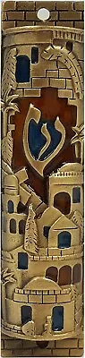 Gold Enamel Jewish MEZUZAH With Scroll Jerusalem Israel Judaica Door Mezuza 4  • $37.75