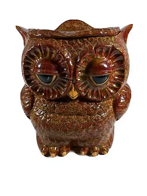 Vtg 1970s Double Sided Owl Ceramic Cookie Jar Kitchen Storage Sleepy Eyes Large • $34.99
