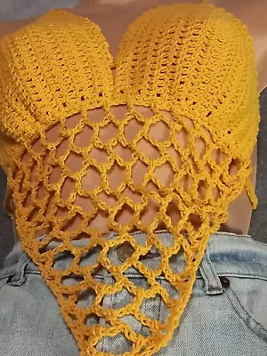 Crochet Bra Top With Mesh. 32C- D 34B-C 36 A-B Med Mango Colour • £16.99