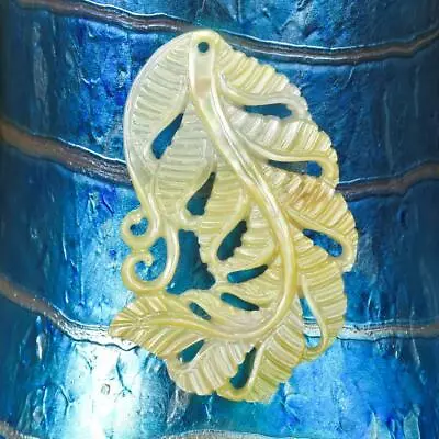 Lustrous Golden Mother-of-Pearl Shell Carving Fern Leaf Design For Pendant 2.96g • $16