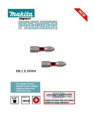 Makita Impact Premier Phillips Type Drill Driver Screwdriver Bits PH2 X 25MM • £5.65