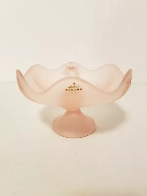 Vintage Viking Frosted Pink Floral Glass Compote Six Petal Pedestal Dish - USA • $45