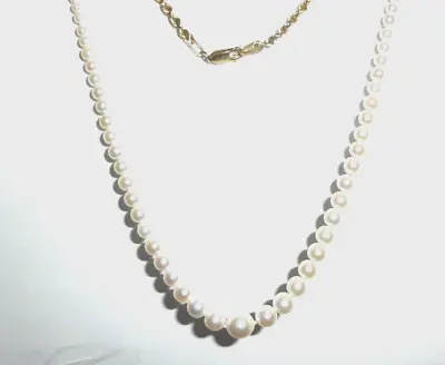 10k Stationed 17  Graduated Pearl Necklace Made From Broken Mikimoto Strand • $399