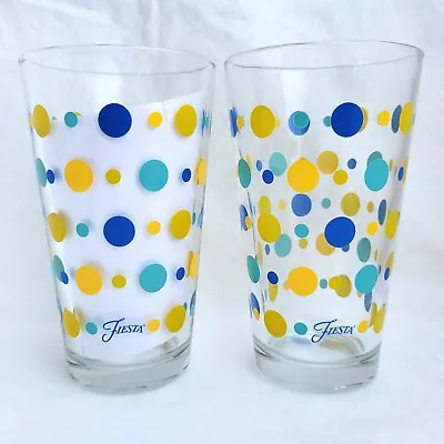 $19.99 • Buy Fiesta Fiestaware Set 2 Tumbler Drinking Glasses 16 Oz Green Blue Yellow