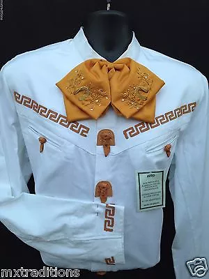 Mexican Western Shirt W/ Leather Stiching. Camisa Charra Con Greca De Piel • $109.95