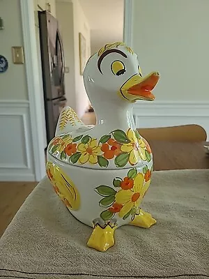 Lefton Made In Italy Cookie Jar Sleeping Duck Handpainted Flowers Vintage • $55