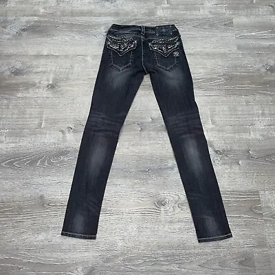 Miss Me Jeans Women's 25 Black Grey Skinny Denim Boot Sequin Rhinestone JP533056 • $34.49