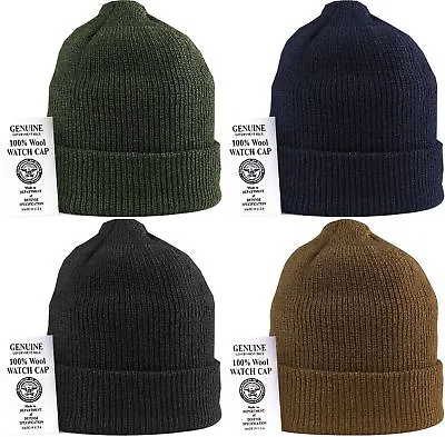 100% Wool Military Knit Beanie Watch Cap Winter Watch Cold Weather Hat USA Made • $12.99