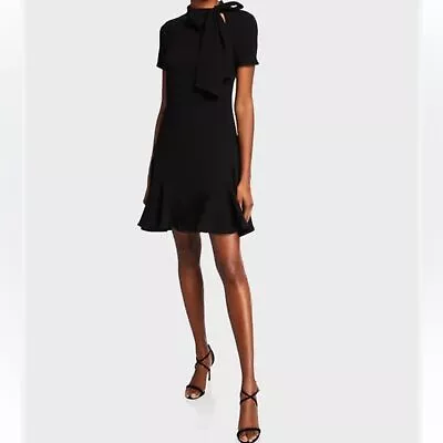 SHOSHANNA Bosher Mock Neck Tie Mini Dress Black Made In USA Size 8 • $81
