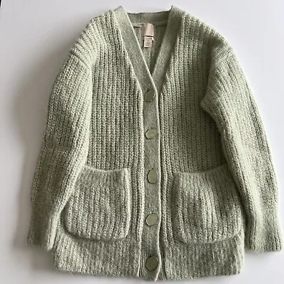 H&M Size M Oversized Chunky Knit Cardigan Alpaca Wool Blend Green • $43