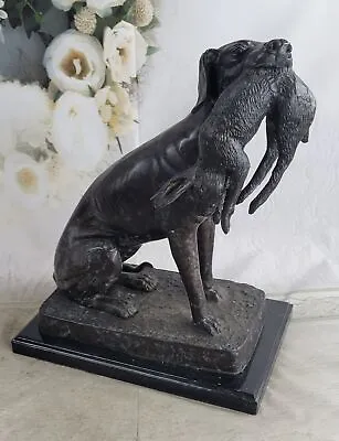 Signed Moigniez Hound Dog Hunter Rabbit Bronze Sculpture Art Deco Statue Figure • $249.50