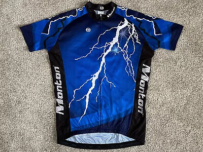 Monton Lightning Bolts Short Sleeve Cycling Bike Ride Jersey Men's Large Blue • $44.99