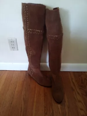 Michael Kors Brown Suede Over The Knee Boot Size 8 Zipper Laced Up • $40