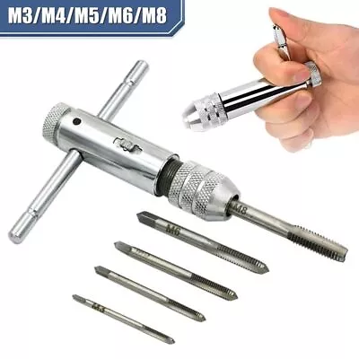 T-Handle Ratchet Tap Holder Wrench M3-M8 Machine Screw Adjustable Wrench Silver • $8.49