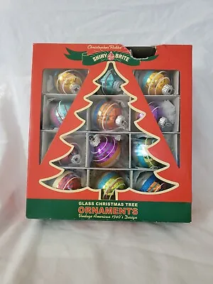 SHINY BRITE Glass CHRISTMAS TREE ORNAMENTS Mini Snow Stripes Christopher Radko • $29.99