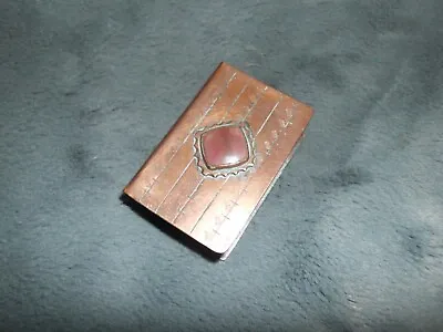 OLD COPPER MATCHBOX COVER SLIPCASE HOLDER ~ 1940s With CABOCHON STONE Detail • £16.99