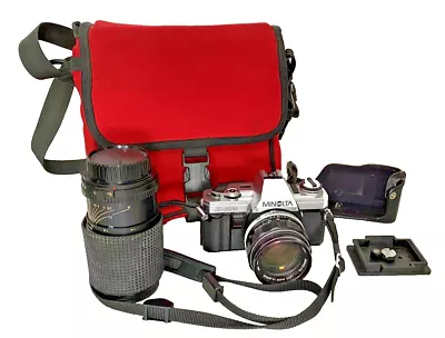 MINOLTA X-370 35mm Film SLR Camera With 2 Lenses & Case • $59.99