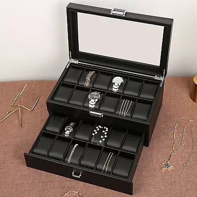 24 Slots Men Watch Box Organizer Large Watch Holder Jewelry Storage Display Case • $46.55