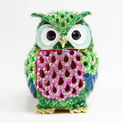 Bejeweled Enameled Animal Bird Trinket Box/Figurine With Rhinestones- Owl Statue • $17.99