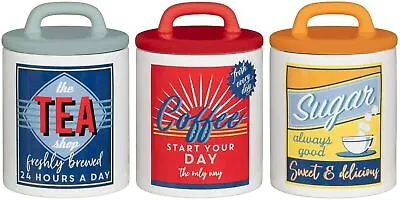 £19.99 • Buy Tea Coffee Sugar Ceramic Jars Set Of 3 Canisters Kitchen Storage Jar